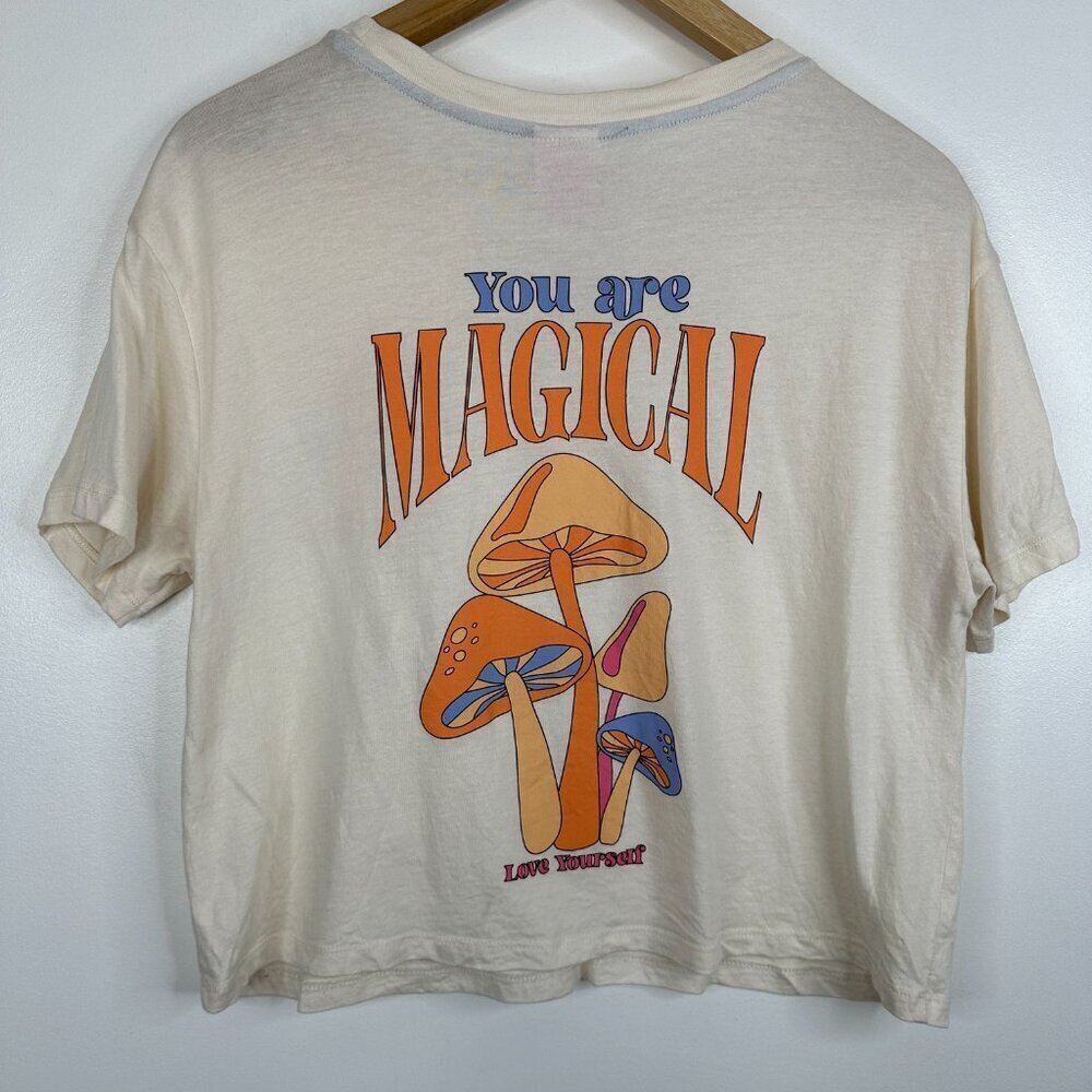 NOBO  Love Yourself Mushroom Graphic Print Short Sleeve T Shirt Crop Top  Medium